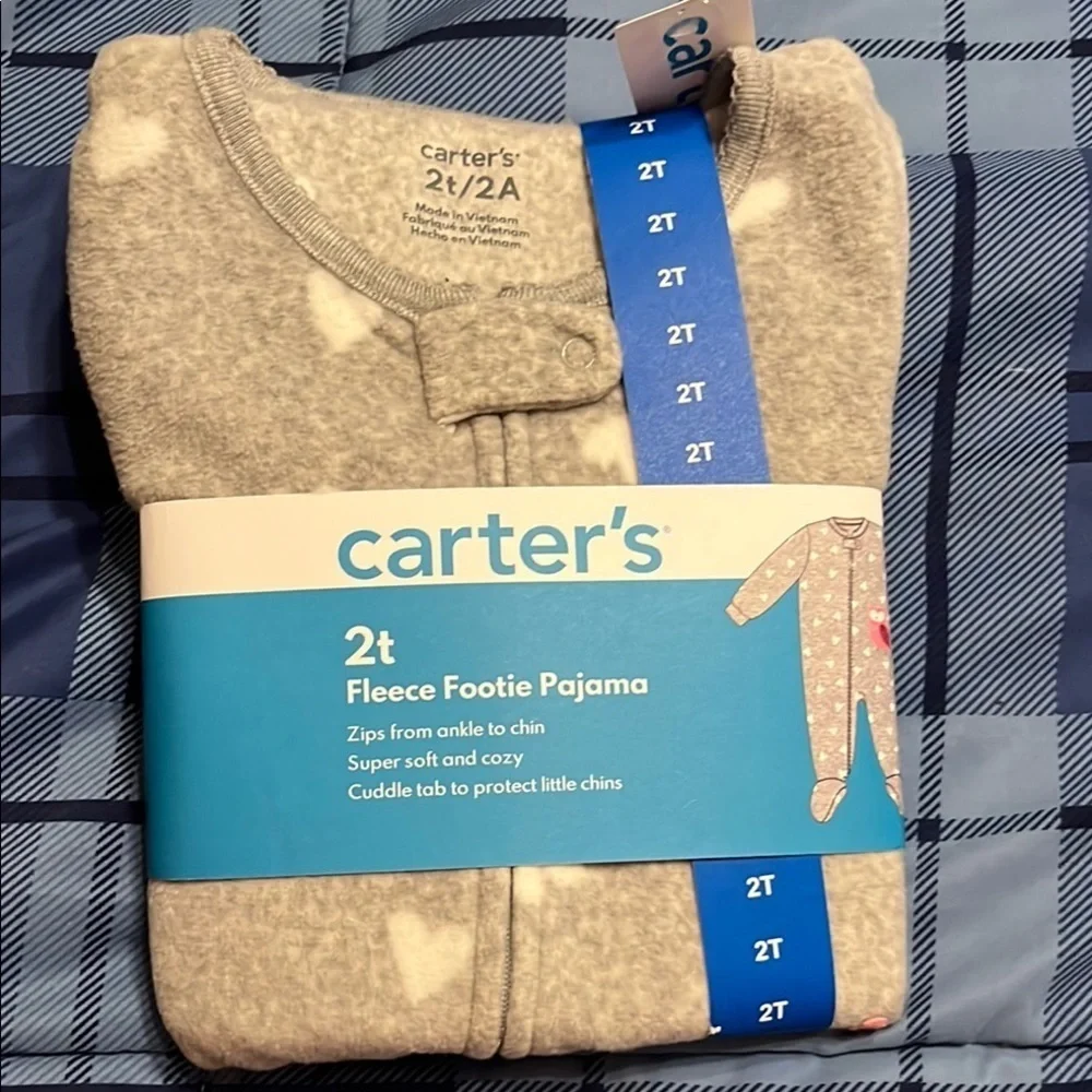 NWT Carter's Gray with pink owl fleece footie pajamas 2T